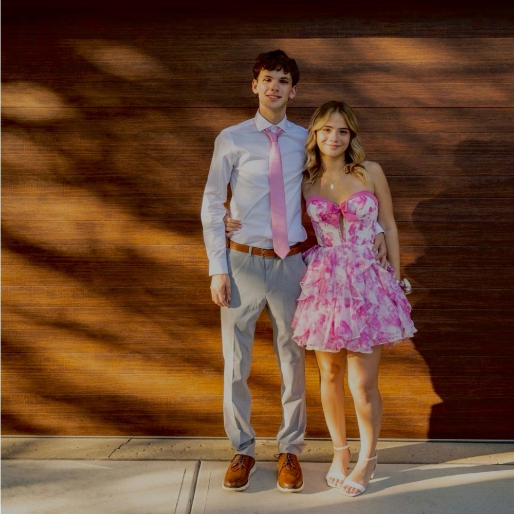 Pink Floral Strapless Dress